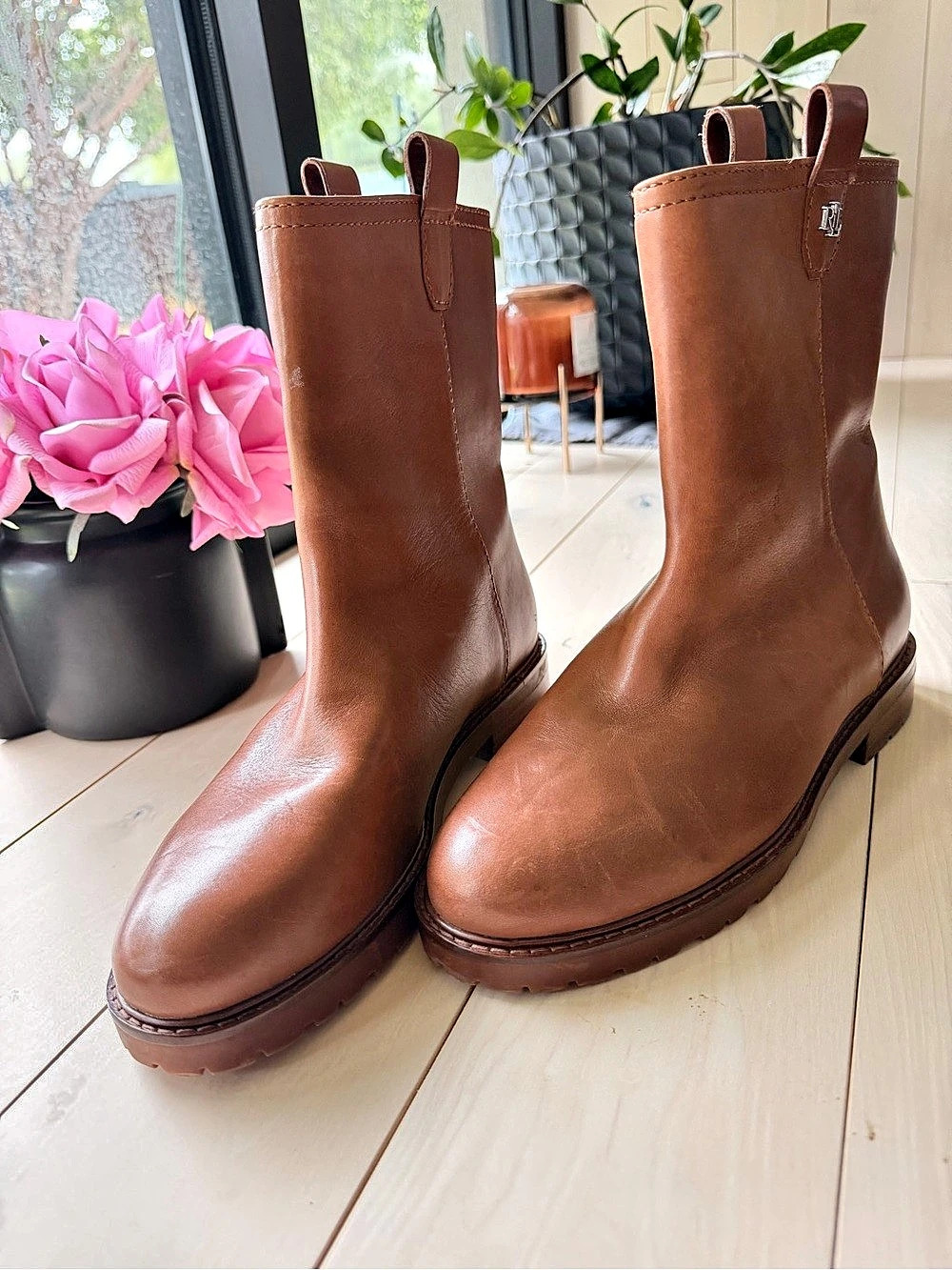 Lauren Ralph Cognac Leather Boot